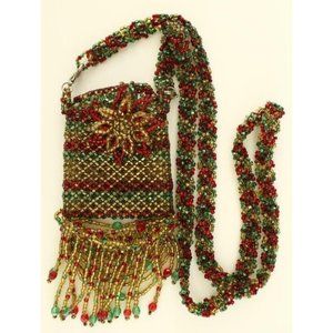 Artisan Jewelry Beaded WICCA Amulet Bag Crystal Fringe Necklace by Liz Schwartz